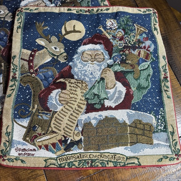 Vtg Set Of 2 Betty Smith Whiteaker Santa Christmas Tapestry Pillow Covers 15" - Picture 2 of 8
